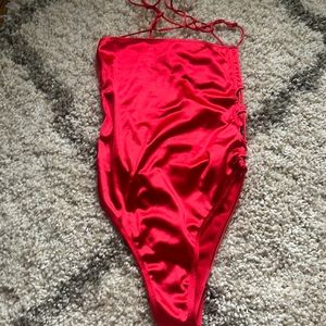 Red satin bodysuit